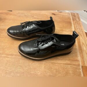 Eileen Fisher Black Patent Leather Eddy Platform Oxfords Women’s Size 6.5